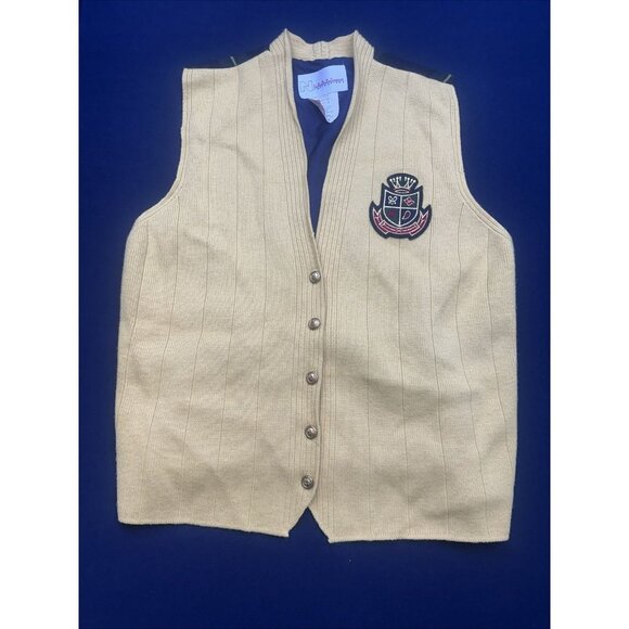 Vintage collegiate style sweater vest crest 1980s Green Plaid Back NY Gard Coll - Picture 2 of 8